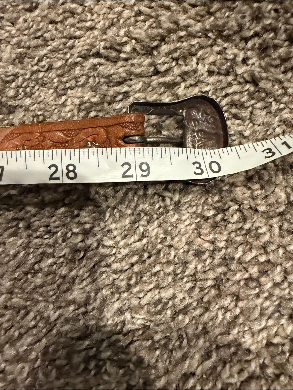 VTG Tooled Leather Western Belt Ranger Buckle Top Grain Cowhide Cowboy Size 26